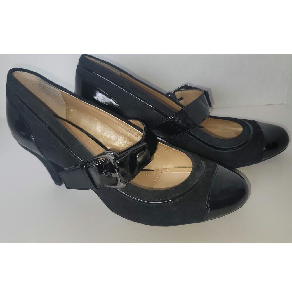 Alex Marie Mary Jane Pumps Round Toe Buckle Strap Chunky Block Heel Patent 8.5